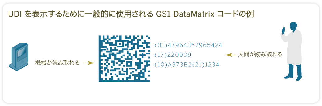 UDIを表示するために一般的に使用されるGS1データマトリクスコードの例