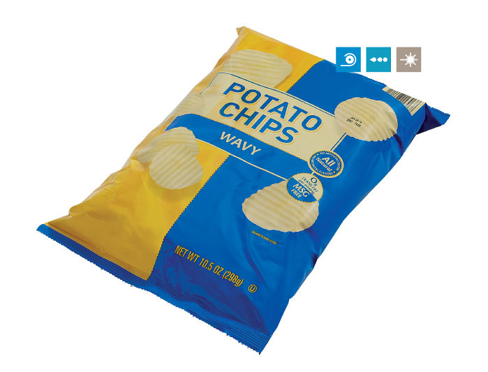 Coding on salty snacks pouches 