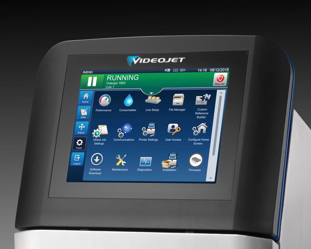 Touchscreen interface Videojet 1860 inkjet printer