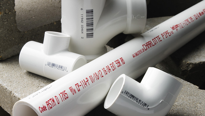 Codering aangebracht op bouwmaterialen pijpen.