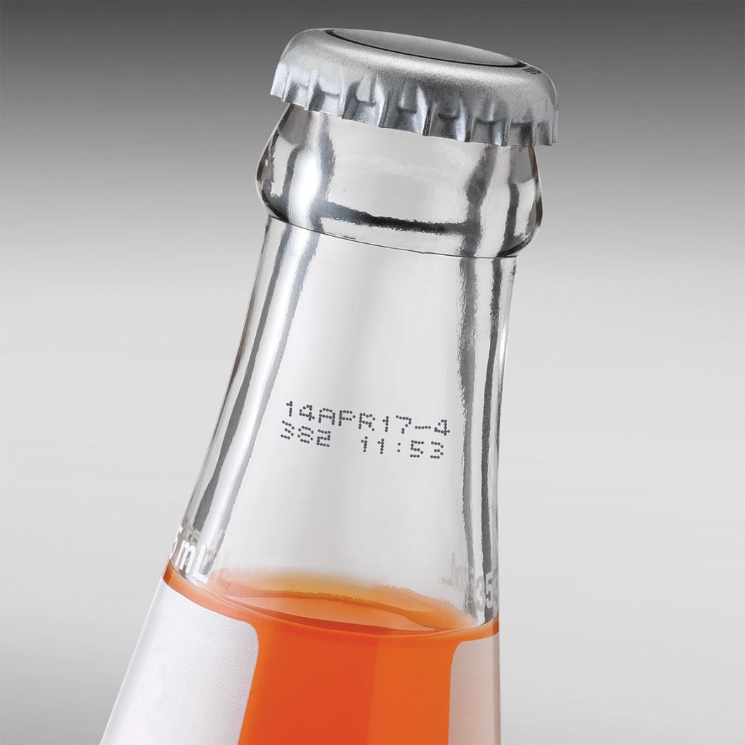 Glass bottle featuring inkjet coded best before date