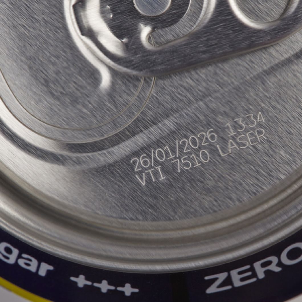 ファイバーレーザーマーカーによるアルミ缶への印字例