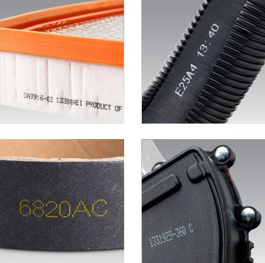 CIJ printing on light and dark colored parts. 