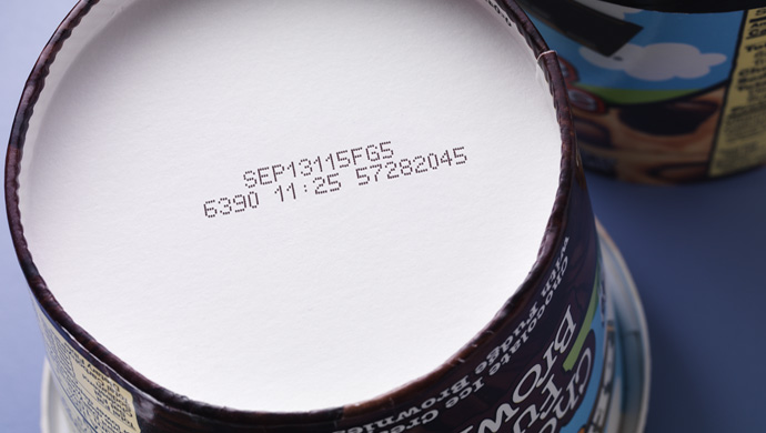 Printed date on paperboard ice cream carton