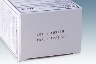 サーマルインクジェットプリンタによる化粧箱へのロット番号の印字