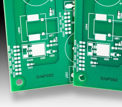 CIJ product marking: one-line alpha-numeric code in black ink on resin section of printed circuit boards