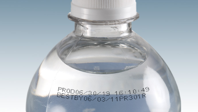 Printed date code on PET water bottle