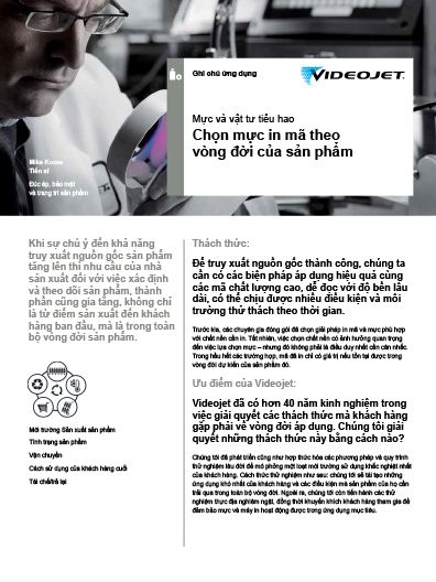 Ghi chú ứng dụng: Chọn mực in mã theo vòng đời sản phẩm